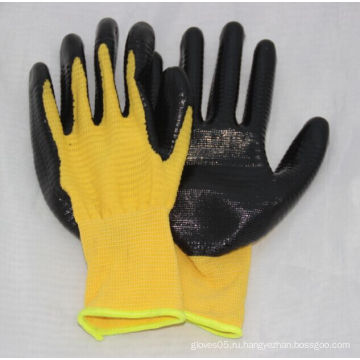 13G желтая U3 полиэфирная перчатка с покрытием из нитрила